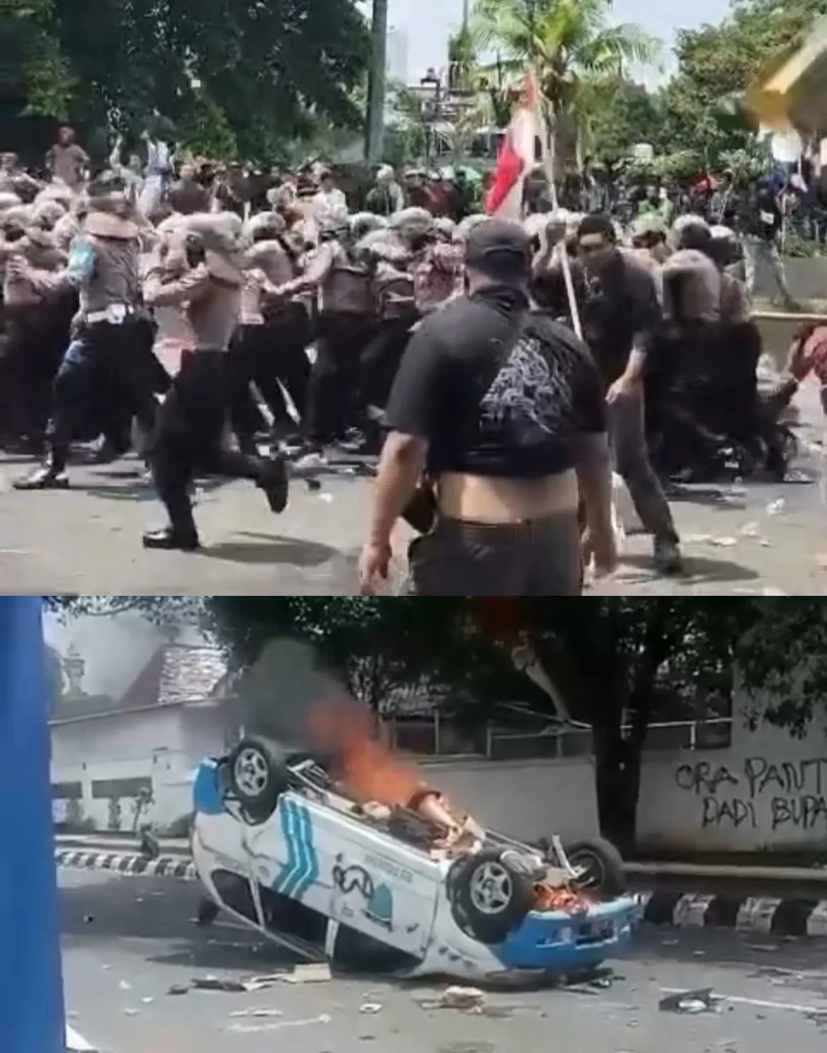 Unjuk rasa warga Pati berujung kerusuhan dan pembakaran mobil